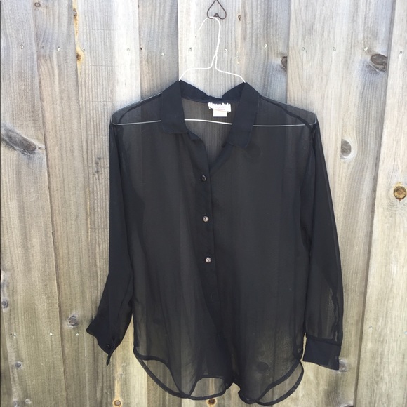 🔥 Sheer black button up blouse~~~ - Picture 2 of 7